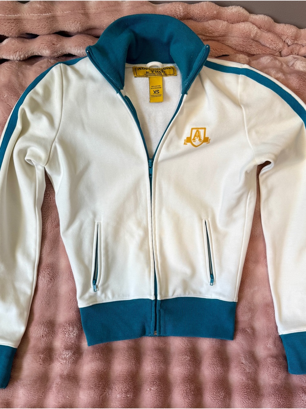Vtg Y2K Abercrombie & Fitch Track Jacket White and Teal Women’s XS